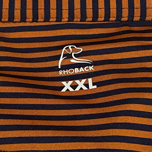 Rhoback Polo Shirt XXL Orange Navy Stripe Performance Golf Stretch Moisture Wick - Picture 3 of 7